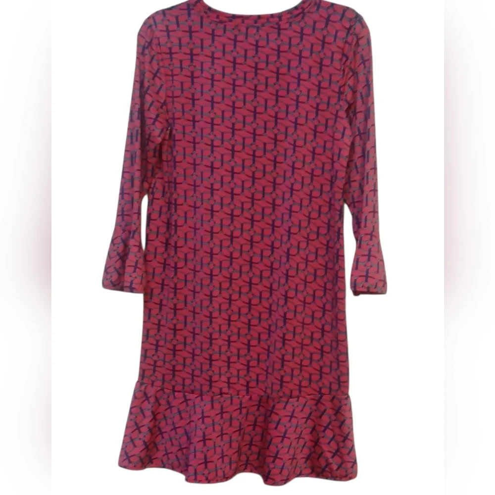 Buckhead Betties - NWT, Maze Runner Mandy Poly-Knit Shift Dress, Ruffled Bottom - Picture 4 of 11